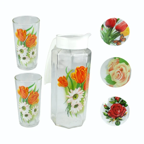 Набор питьевой 3пр (кувшин, 2 стакана) стекло ЦВЕТЫ (6)