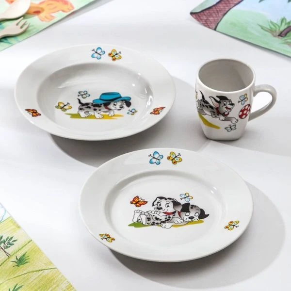 Набор детской посуды 3пр (тарелка 20см, тарелка глубокая 20см, кружка 210мл) фарфор ОЗОРНЫЕ ЩЕНКИ (3)