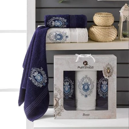 Набор полотенец махровых 3пр 50*80*2/70*130см MERZUKA BOSS синий 380гр подар.уп.