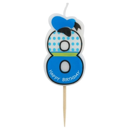 Свеча в торт парафин цифра 8 на палочке с фуражкой 5*4см H-221 (24)