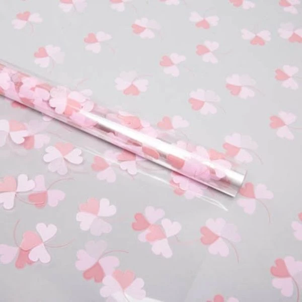 Пленка в рулоне прозрачная полипропилен Клевер роз.жемчуг/роз.пыльный 70см*7,8м*0,2кг (10)