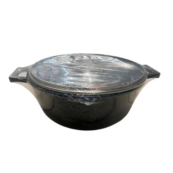 Жаровня 30см алюминий АП литая ПОВАР ЛЮКС Классическая каменная со стекл.крышкой черная PLKB88030/13 (4)