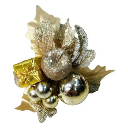 Украшение новогоднее Ветка 20*13см ПУАНСЕТТИЯ с яблоком и шарами золото OSTVR22025/JC-16443 (288)