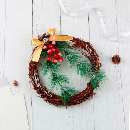 Венок 23x25см из ротанга дерево пластик полиэстер СНОУ БУМ