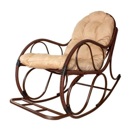 Кресло-качалка Элит с ротангом 0,99*0,58*1,27см металл коричневое, подушка Лен (max нагр. 160кг)