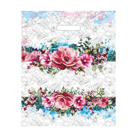 Пакет с вырубной ручкой полиэтилен 36*43+3см Цветы нежности (50/1000)