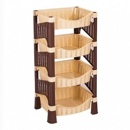 Этажерка прямая 4 секции 410*330*780мм пластик ПЛЕТЁНКА беж/кор