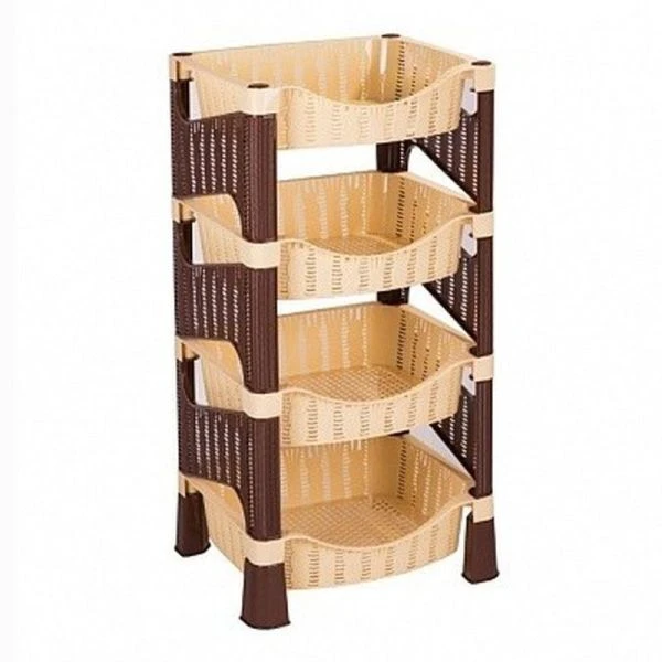 Этажерка прямая 4 секции 410*330*780мм пластик ПЛЕТЁНКА беж/кор