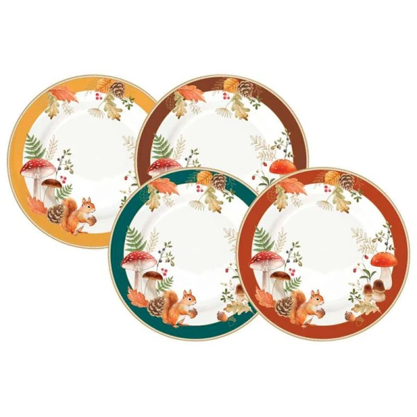Тарелки мелкие набор 4шт 19см фарфор Autumn Breeze Белка и грибы белая десертные EL-R0924/AUBR (6)