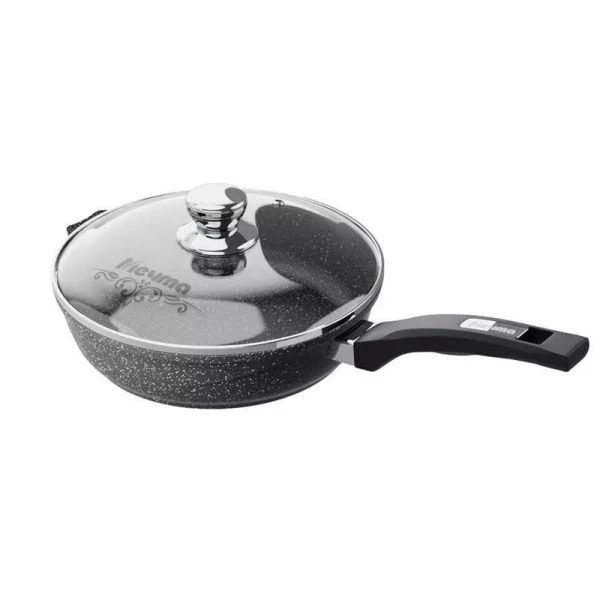 Сковорода 26см алюминий АП ГРАНИТ BLACK стекл.крышка, съемная ручка (5)