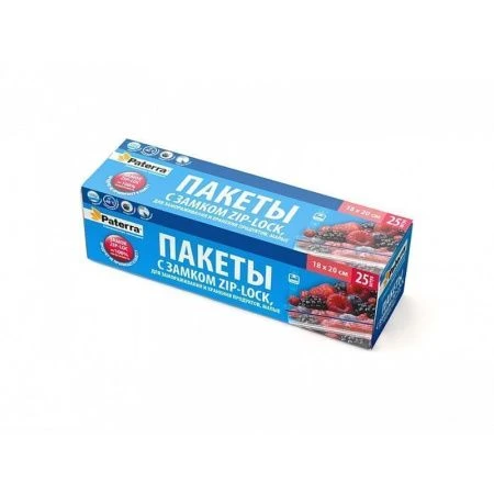 Пакеты для хранения и заморозки с замком 1л/25шт в футляре 18*20см, толщ. 40мк (24)