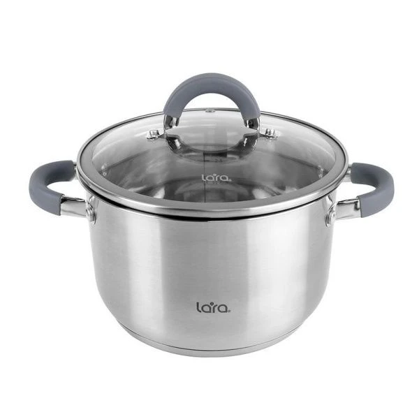 Кастрюля 2,1л h10,5см нерж.сталь КАЛИПСО стекл.крышка с силикон.обод. 16см капс.индукц.дно LR02-272