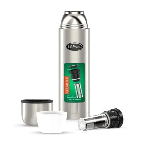 Термос 1л (32-40ч) нерж.сталь BIOSTAL-ОХОТА пробка с ситечком NBP-1000Z