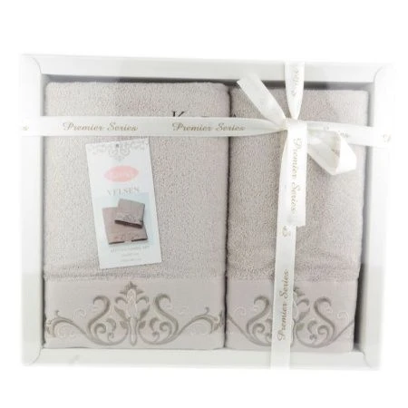 яяяНабор полотенец махровые Karna VELSEN 50x90-70х140 см (Стоне)