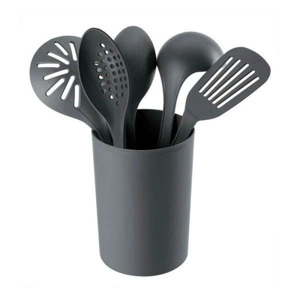 Набор кухонных принадлежностей 6пр пластик на подставке серый (12)