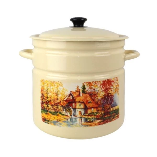 Кастрюля 12л эмаль СТАРАЯ МЕЛЬНИЦА слон.кость с рис. цилиндрическая борт. 41804-242/6-У (2)