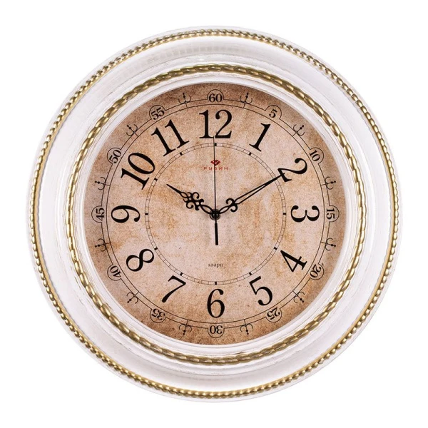 Часы настенные 45,5см пластик РУБИН Плетение белый с золотом (5)