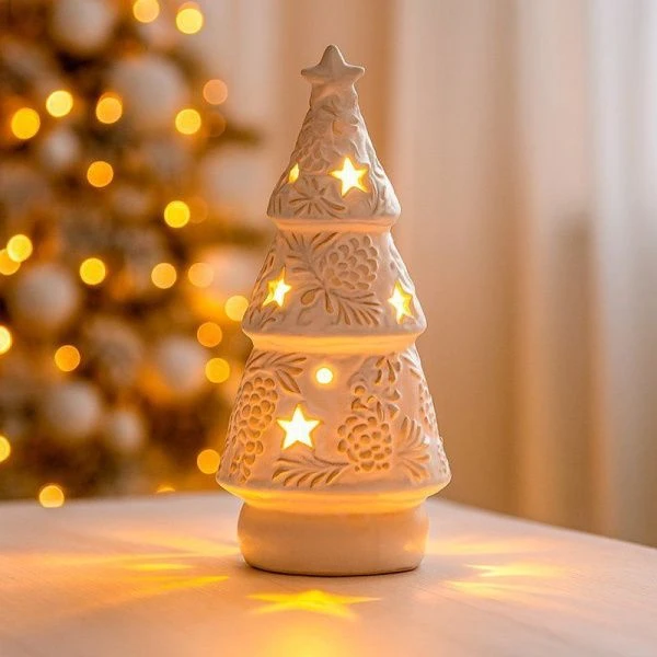 Фигурка новогодняя световая Ёлка 10*10*22,5см керамика (9)