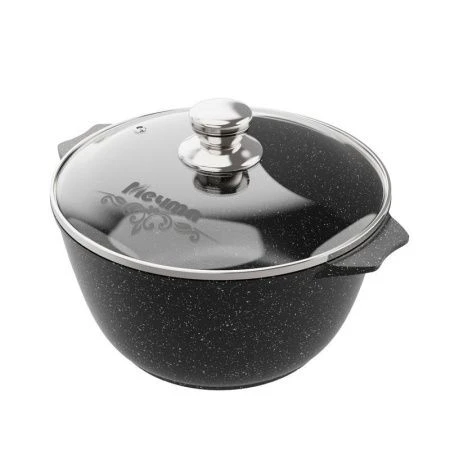 Кастрюля 8л алюминий АП ГРАНИТ BLACK стекл.крышка 30см (3)