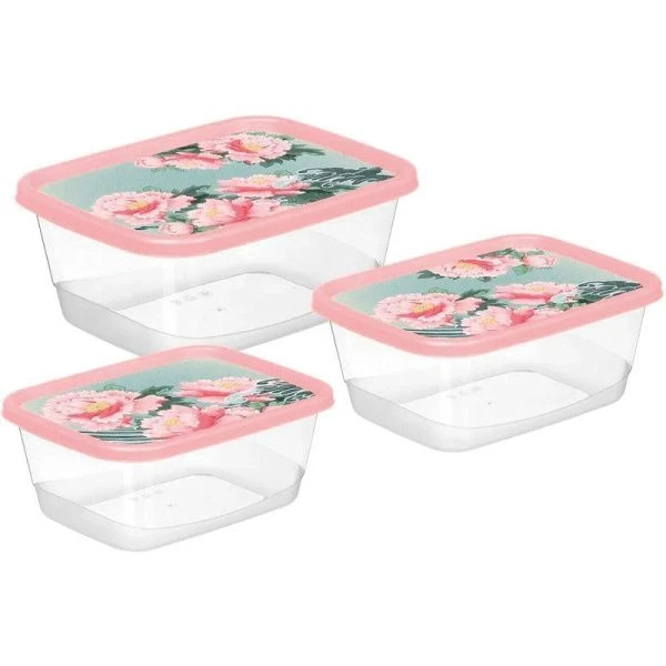 Набор контейнеров пищевых 3пр 0,5/0,85/1,5л пластик САД ПИОНОВ прямоуг. (24) 223151808/04