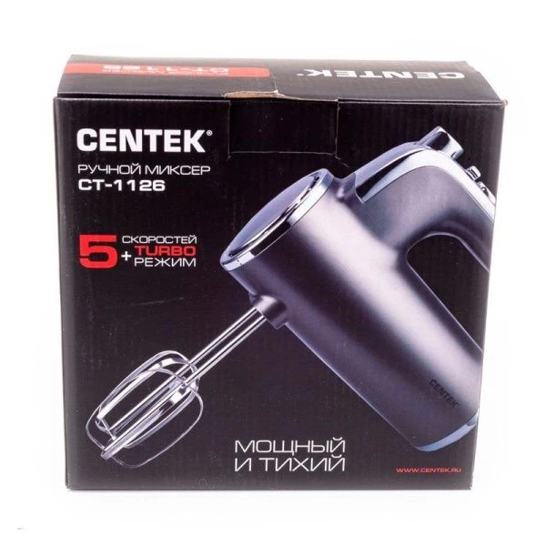 Миксер нерж.сталь/пластик Centek CT-1126 800Вт,5 скор.+турбо режим,плавный старт,взбив./замешив.(6)