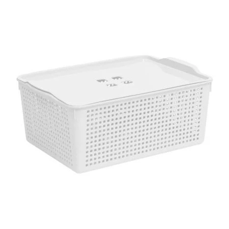 Корзинка 13л 395*272*168мм пластик ЛОФТ белый с крышкой (11)