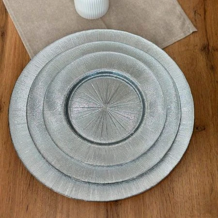 Тарелка мелкая 27см стекло серебристый десертная (12)