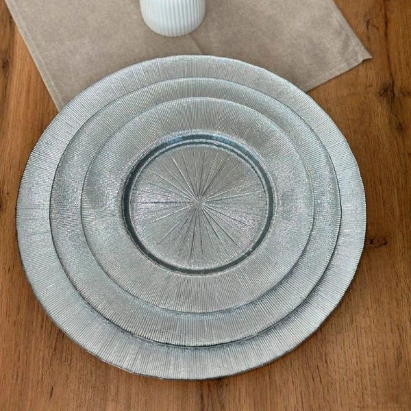 Тарелка мелкая 27см стекло серебристый десертная (12)