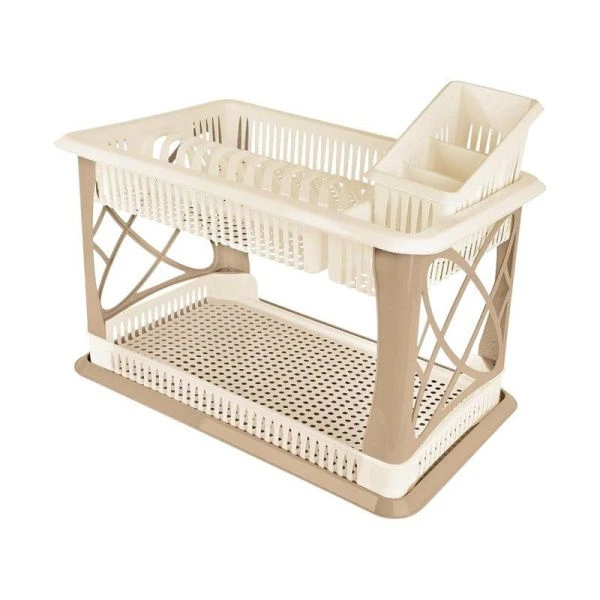 Сушилка для посуды 2-х ярусная 49*17,5*32,5см пластик Plast Team шоколадный мокко (7)