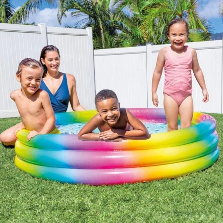 Бассейн детский круглый ПВХ Радуга с надувным дном 147*33см 275л, от 2 лет (6)