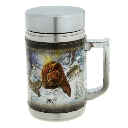 Кружка с ситечком 350мл нерж.сталь ОХОТА НА МЕДВЕДЯ (50)