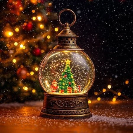 Фонарь новогодний музык. со снегом и водой Шар 25*15*7,5см usb,от батареек(в комплект не входят)(12)