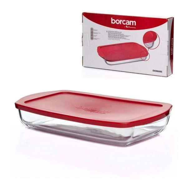 Форма для запекания 2л стекло БОРКАМ с пласт.крышкой прямоугольная 33,6*19*5см 59006PLS (4)