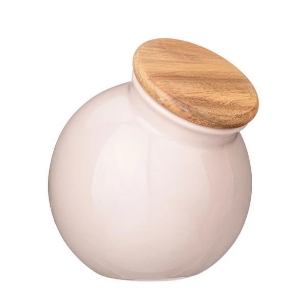 Банка для сыпучих продуктов 800мл 13,5*13*14см фарфор/дерево Bronco Fusion пудровая (24)