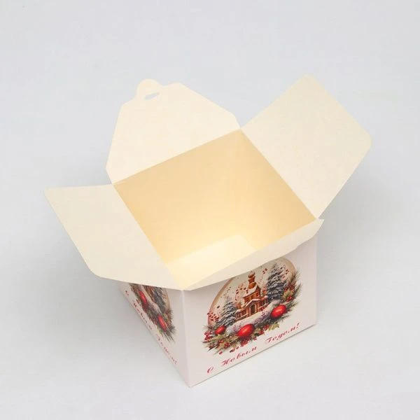 Коробка новогодняя подарочная складная картон Рождественская церковь 12*12*12см Коробка новогодняя подарочная складная картон Рождественская церковь 12*12*12см