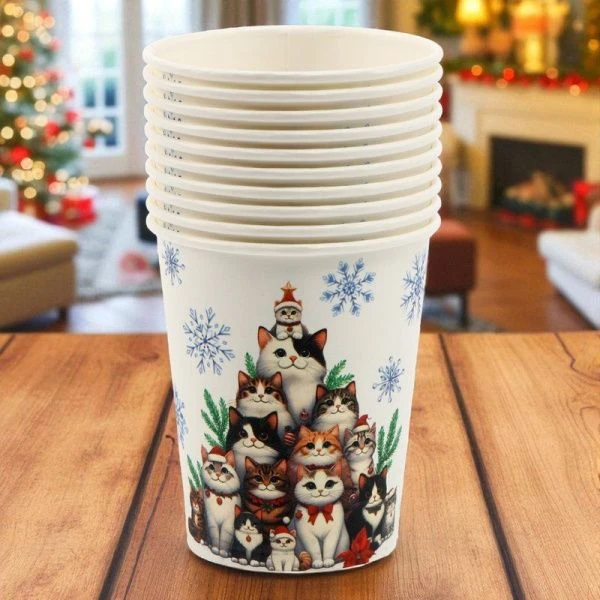 Стакан бумажный 250мл С Новым годом! котики (10)