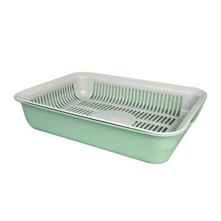 Туалет для кошек с сеткой №3 34,5*25,5*7,5см пластик оливковый/серый (14)