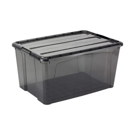 Ящик для хранения 45л 385*580*280мм пластик КИП с замками черный прозрачный (5)