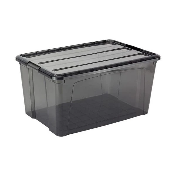 Ящик для хранения 45л 385*580*280мм пластик КИП с замками черный прозрачный (5)