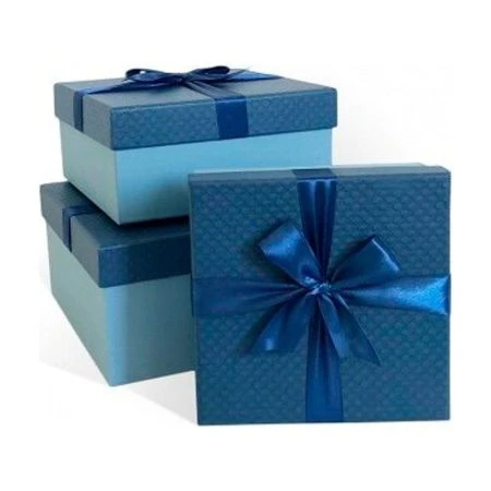 Коробка подарочная 21*21*11см с бантом тиснение РОГОЖКА синяя