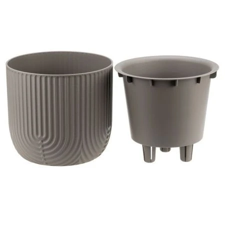 Кашпо 1,9л 180мм пластик РАМОНА со вставкой белый ротанг (15)