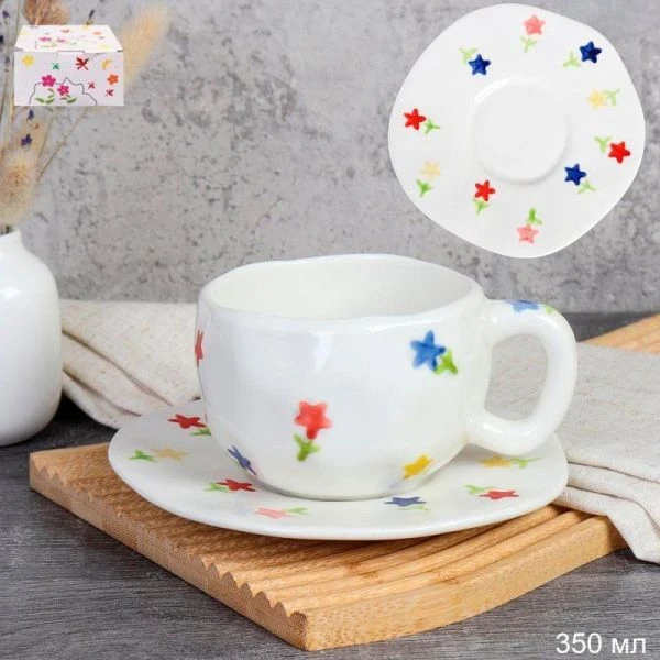 Чайный набор 2пр керамика МЕЛКИЙ ЦВЕТОЧЕК на 1 персону 350мл FLO-21 (48)