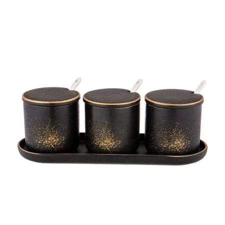 Набор для специй 3пр фарфор MIDNIGHT GOLD на подставке(12)