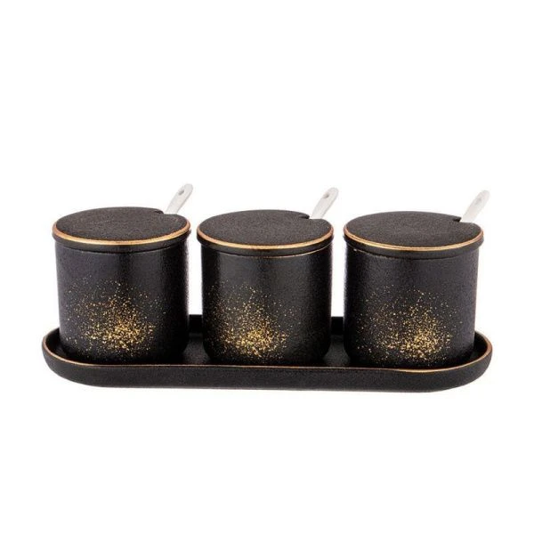 Набор для специй 3пр фарфор MIDNIGHT GOLD на подставке(12)