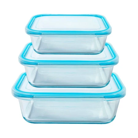 Контейнеры пищевые набор 3шт 0,37/0,64/1,04л стекло прямоугольные синие ТМ Appetite SL3RB (8)