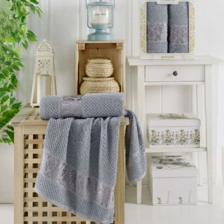 Набор полотенец махровые 2пр 50*80/70*130см TWO DOLPHINS SEVAKIN светло серый 380гр подар.уп.