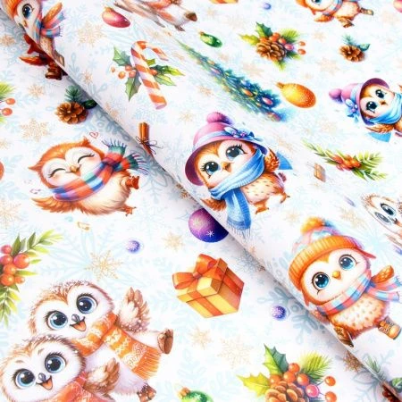 Бумага упаковочная новогодняя глянцевая 70*100см Совушки двусторонняя (10) Бумага упаковочная новогодняя глянцевая 70*100см Совушки двусторонняя (10)