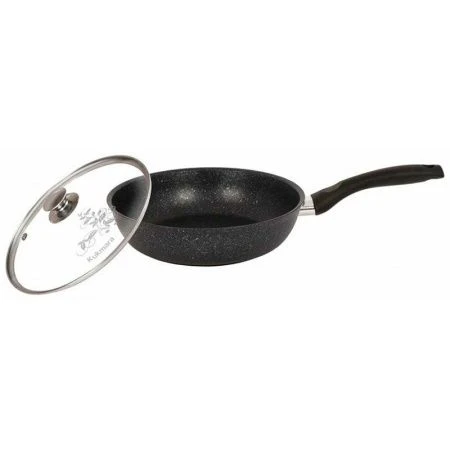 Сковорода 28см h6,5см алюминий АП с несъемной ручкой стекл.крышкой темный мрамор (4)
