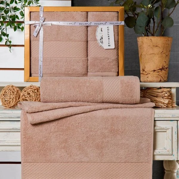 Набор полотенец махровые 2пр 50*90/70*140см жаккард PHILIPPVS PERA бежевый 500гр подар.уп
