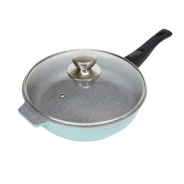 Сковорода 28см алюминий АП Marble evolution silver со съемной ручкой стекл.крышкой (6)